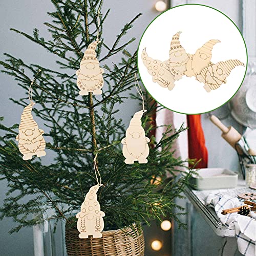 NOLITOY 40 Pieces Christmas Wooden Gnome Hanging Ornaments, Unfinished Wood Cutouts Slices Elf Pendents with Rope for Christmas Tree DIY Craft Making NOLITOY