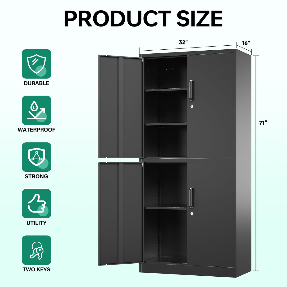 Letaya Metal Storage Cabinet with Lock Door, Adjustable Shelf Steel Cabinets for Office, Home,Pantry,Kitchen,Garage Utility Cabinet (4 Door-Black) Letaya