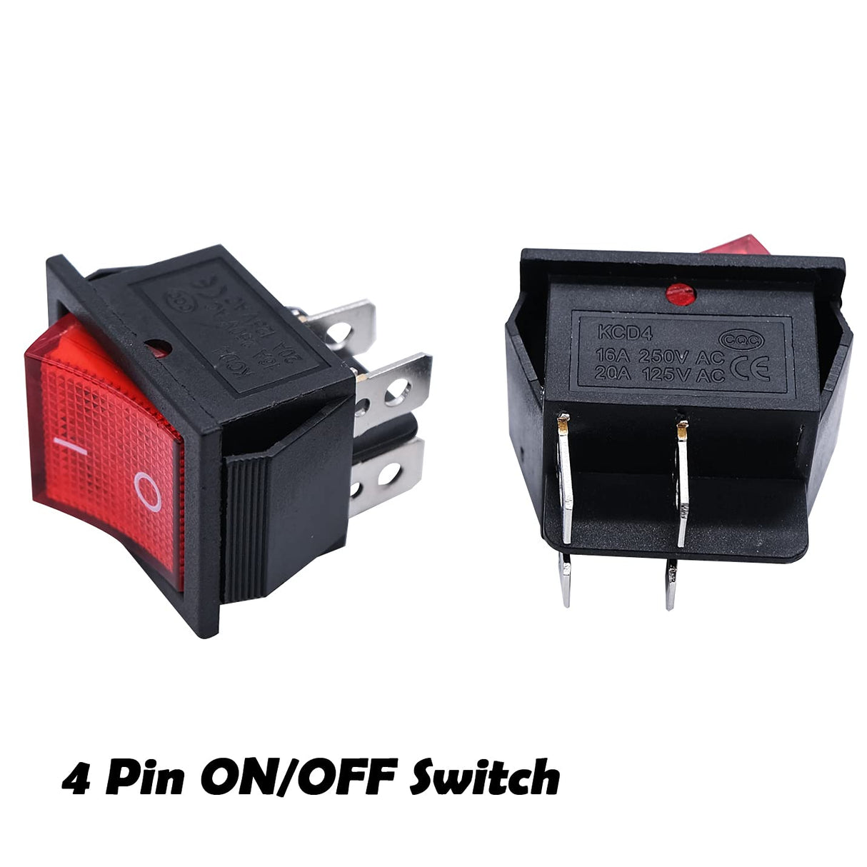 mxuteuk 3pcs AC110V/120V Rocker Switch DPST ON-Off 4 Pin Red Light Illuminated Snap-in Toggle Power Switch, AC 250V 6A 125V 10A, Use for Household mxuteuk