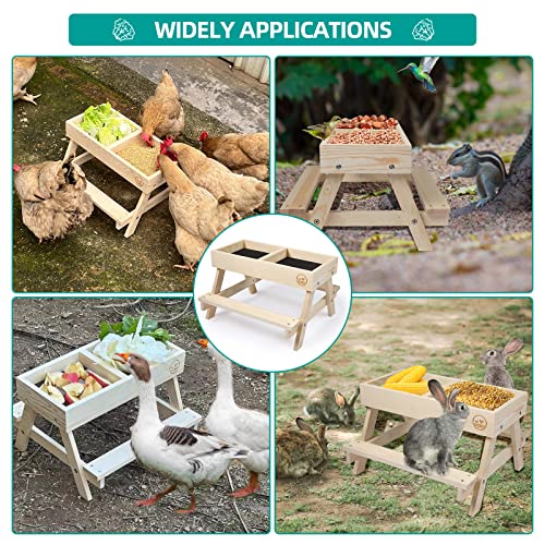 Chicken Picnic Table No Waste, Large Chicken Feeder Handmade Wooden, DIY Chicken Table Feeder Kit, Wild Bird, Duck & Squirrel Feeders No Mess, Mesh CHTSJQW