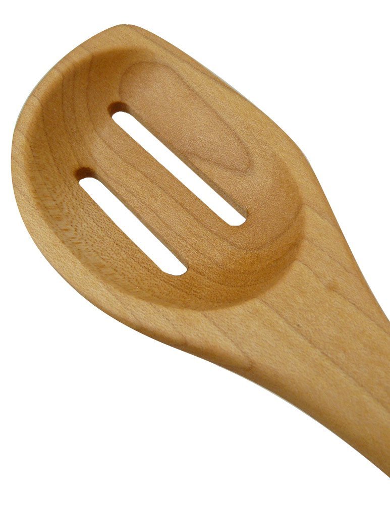 American Made Natural Hard Maple Wood Angled Cooking and Mixing Spoons, Set of 3 (Right Handed Version) Modern Artisans