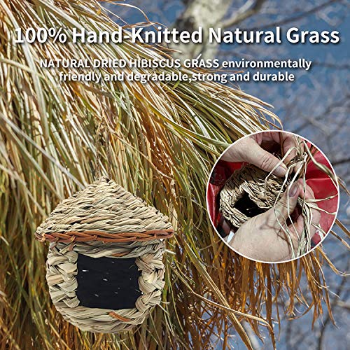 3 Pack Hummingbird House, Hand Woven Bird Nest for Outdoors Hanging, Small Grass Bird Houses for Outside, Natural Fiber Bird Hut Roosting Pocket for Eeaivnm