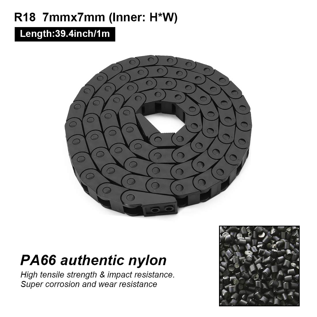 LMioEtool R18 7mm x 7mm(Inner H x Inner W) Black Plastic Cable Wire Carrier Drag Chain 1M Length for CNC, with End Connectors - Bridge Type LMioEtool