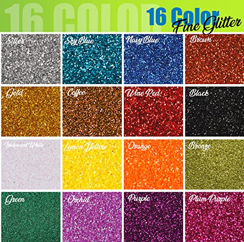 LEOBRO Glitter, Fine Glitter and Chunky Glitter, 32 Jars Craft Glitter Powder Holographic Glitter Resin Glitter for Crafts, Halloween Christmas Body LEOBRO