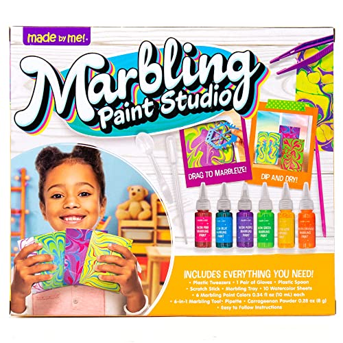 Made By Me Marbling Paint Studio, 25-Piece Marbling Kit for Kids, Make 10 Pour Paint Art Projects, Dip & Paint Marbling Arts & Crafts Kits for Kids, Made By Me