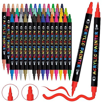 Tesquio Paint Pens, 42 Colors Acrylic Paint Pens Paint Markers, Dual Tip Pens With Medium Tip and Brush Tip for Rock Painting, Wood, Ceramic, Fabric,