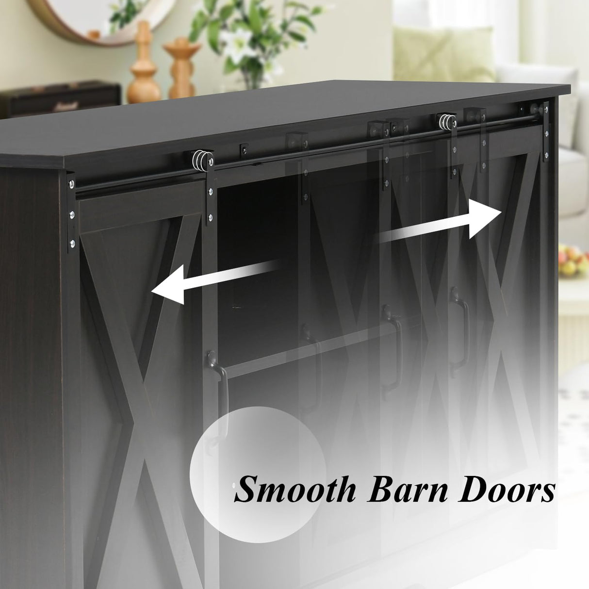 Farmhouse Espresso Coffee Bar Cabinet with Sliding Barn Doors & Ample Storage 4ever2buy