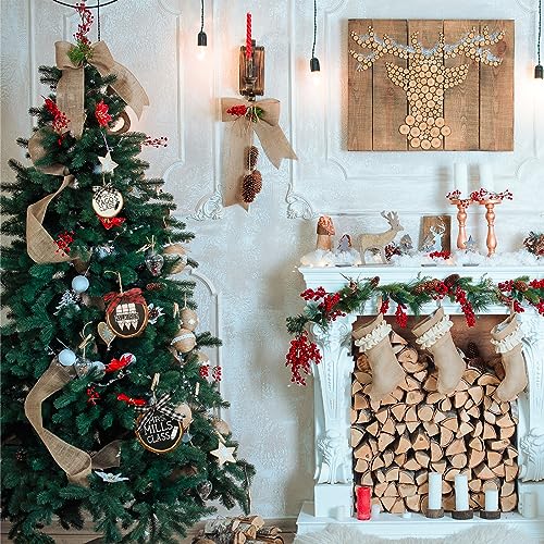 SENMUT Unfinished Wood Slices 30pcs 2.4"-2.85" Wood Circles for Crafts, Predrilled Natural Wood Rounds, Wooden Discs Perfect for DIY, Artistic SENMUT