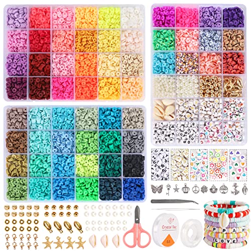 QUEFE 9600pcs Clay Beads for Bracelet Making Kit, 96 Colors Polymer Heishi  Beads with Letter Beads for Jewelry Necklace Making, Craft Gifts, Preppy
