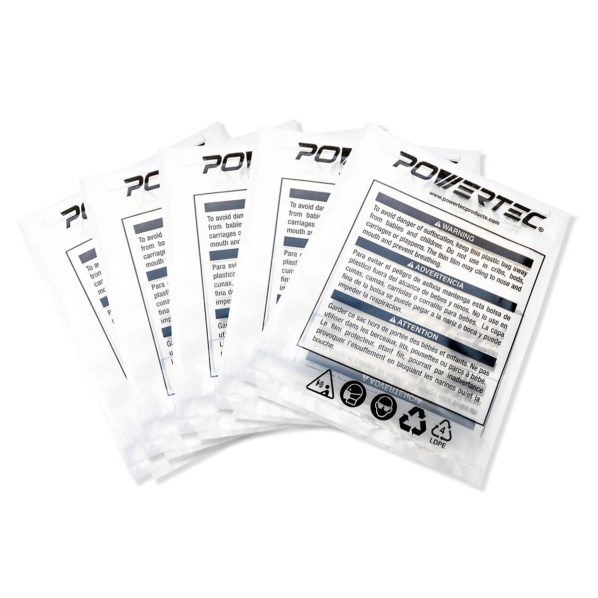 POWERTEC 70009 Clear Plastic Dust Collection Bag, 19-1/2 Inch Dia x 33-Inch, 5-Pack Dust Collector Bags for machine with 19”Filter Drum–5 Pack POWERTEC