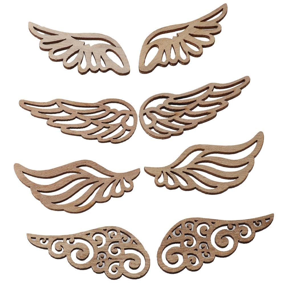 hobbyhub 80 Pcs Unfinished Angel Wings Shape Wooden,4 Styles Blank Wood Slices for DIY Painting Home Decor hobbyhub