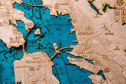 Beautifully Detailed! San Francisco 3-D Wood Map. BLUE TahoeWoodMaps.com