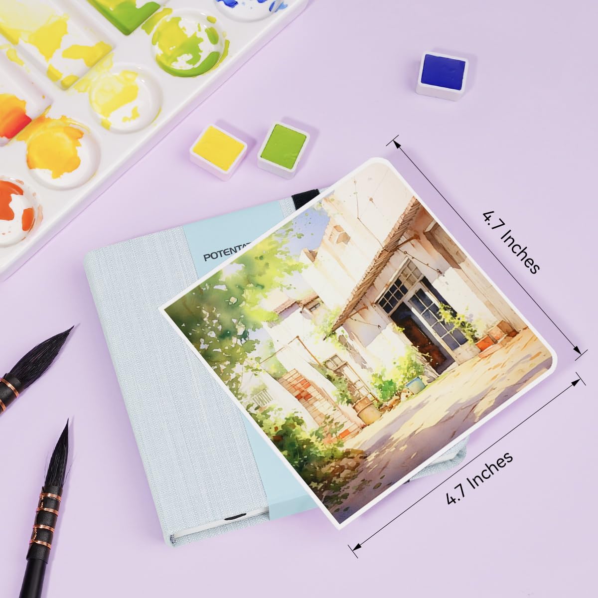 Lightwish Square Watercolor Journal,100% Cotton,300gsm/140lb,Acid-Free,24 Sheets Hot Press Watecolor Paper Sketchbook for Artists Adults Students,4.7 LIGHTWISH