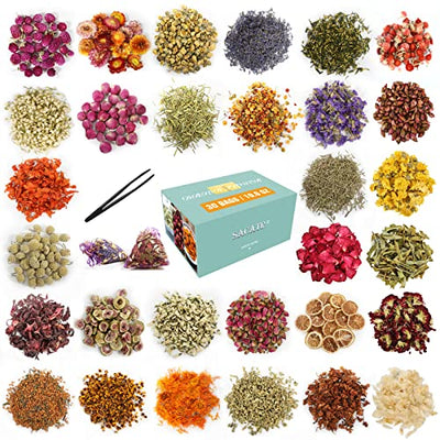 30 Bags Dried Flowers,100% Natural Dried Flowers Herbs Kit for Soap Making, DIY Candle Making,Bath - Include Rose Petals,Lavender,Don't Forget