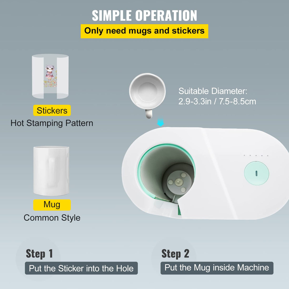 VEVOR Mug Press Machine, 11-15oz Coffee Cup Transfer Printing, Automatic Mug Heat Press for Sublimation, DIY Presents Gifts White VEVOR