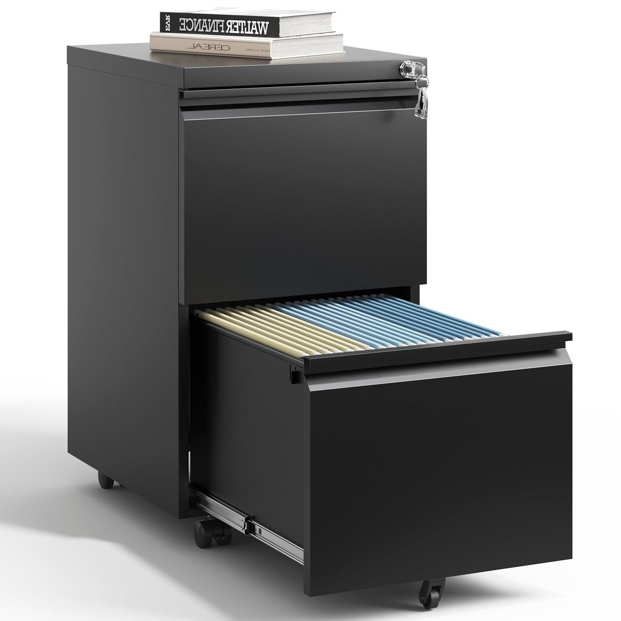 VIYET 2 Drawer Mobile File Cabinet with Lock,Under Desk Metal Filing Cabinet for Home Office,Steel Small Rolling File Cabinet with 2 Keys for VIYET