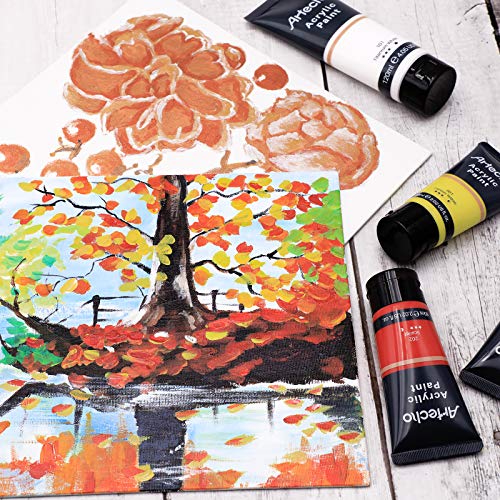 Artecho Acrylic Paint Set, 7 Primary Colors - 6x2.02oz/60ml & 1x4.05oz/120ml Titanium White Tubes, Art Craft Paints for Canvas, Rock, Wood, Fabric, Artecho