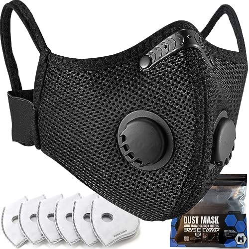 BASE CAMP M Plus Dust Mask, Breathable Reusable Face Mask with 6 Activated Carbon Filters for Woodworking Construction Mowing Grinding (Modern1) BASE CAMP