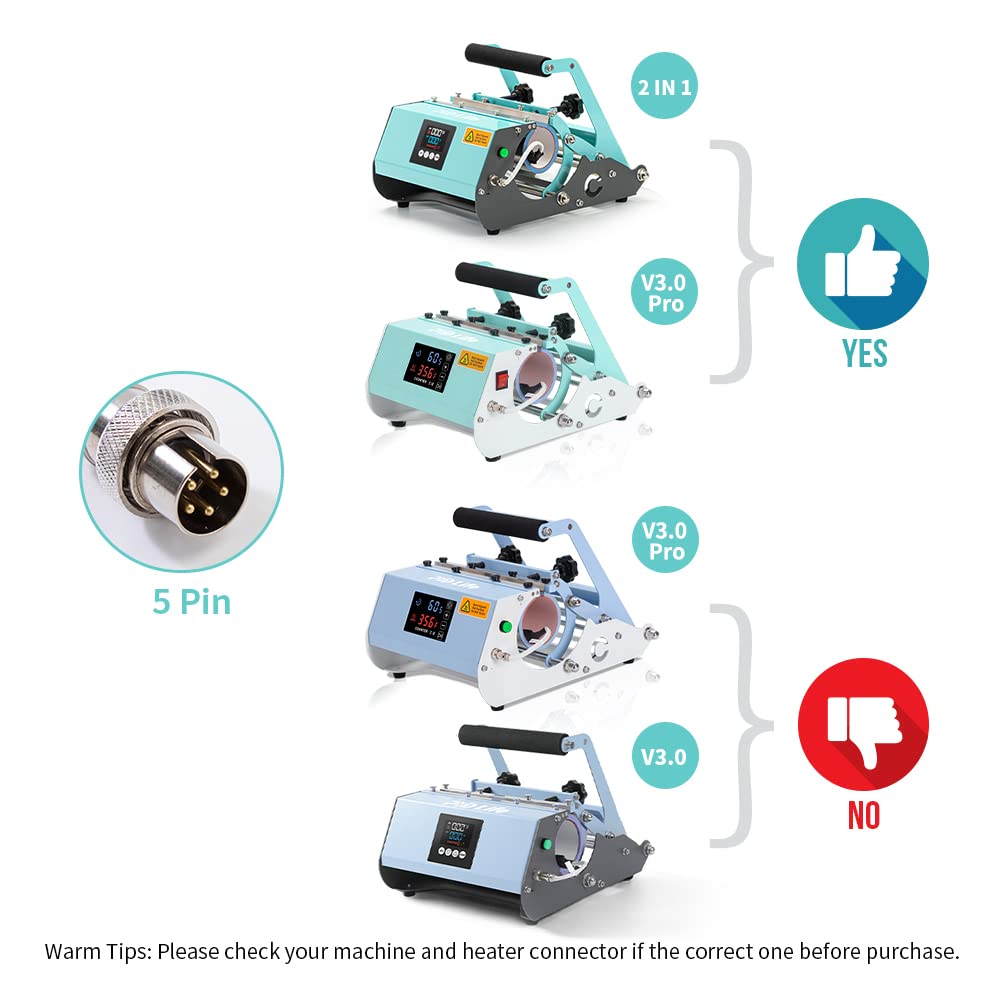 PYD Life 40 OZ Tumbler Mug Heat Press Attachment with 5 Pin for 2 in 1 Tumbler Heat Press Machine PYD Life