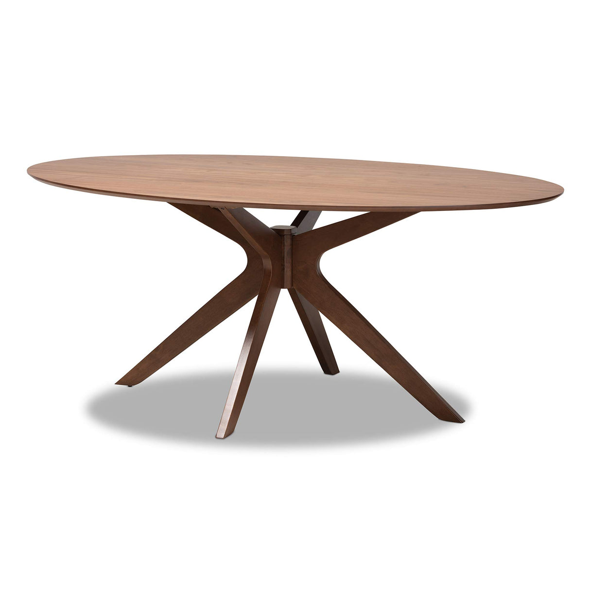 Baxton Studio Monte Mid-Century Modern Walnut Brown Finished Wood 71-Inch Oval Dining Table Baxton Studio