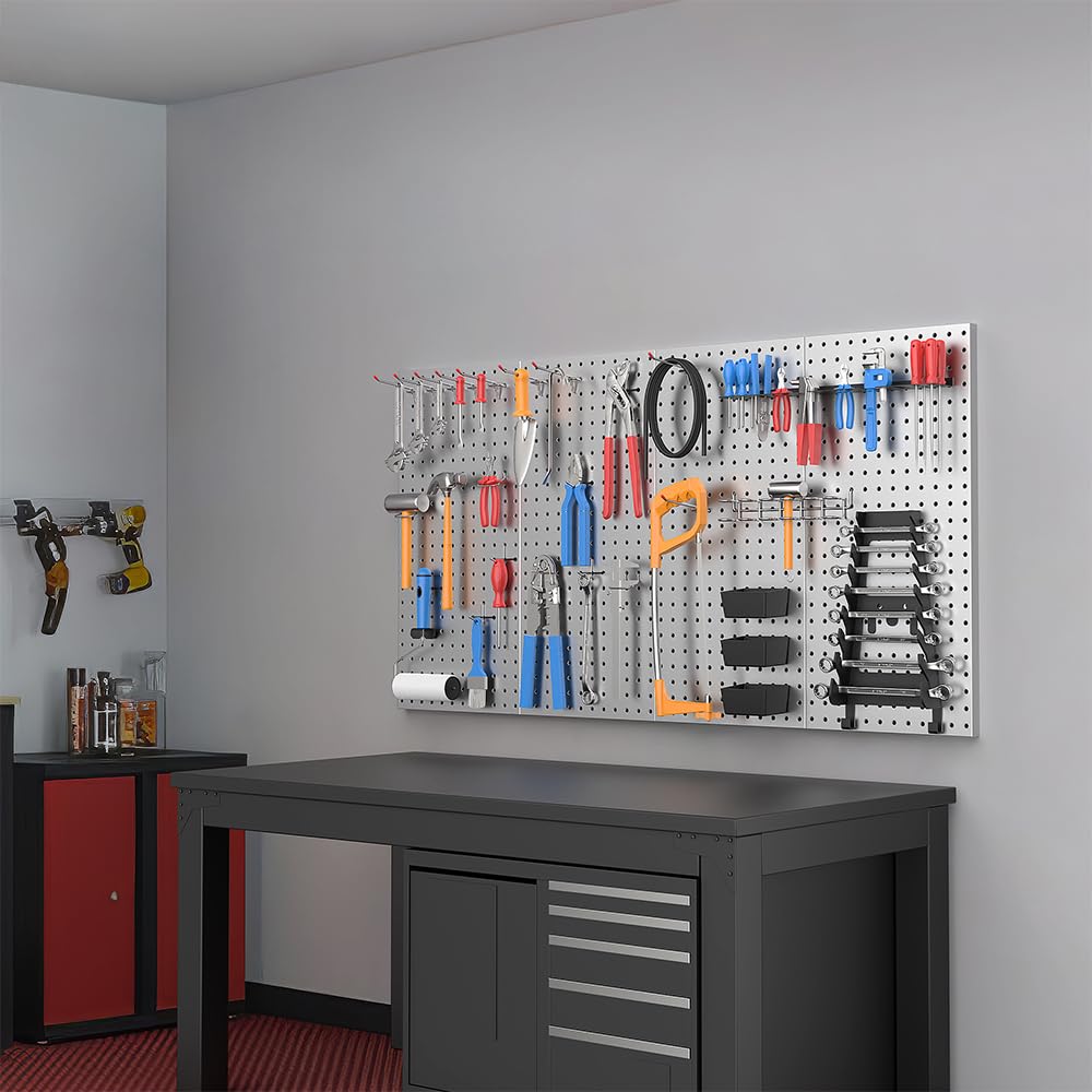 Ultrawall 4 Pcs Metal Pegboard Wall Panels, Peg Boards for Garage Tool Storage Ultrawall