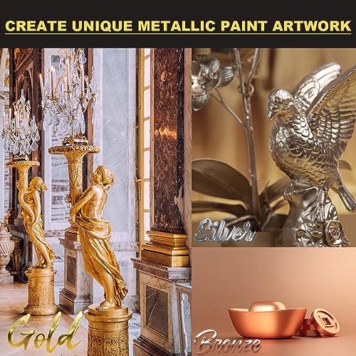 Wadities Acrylic Paint Metallic, 3pcs 125g Gold & Silver & Bronze, Gold Leaf Paint for Art Painting, Ideal for Canvas, Wood, Clay, Fabric, Ceramic, Wadities