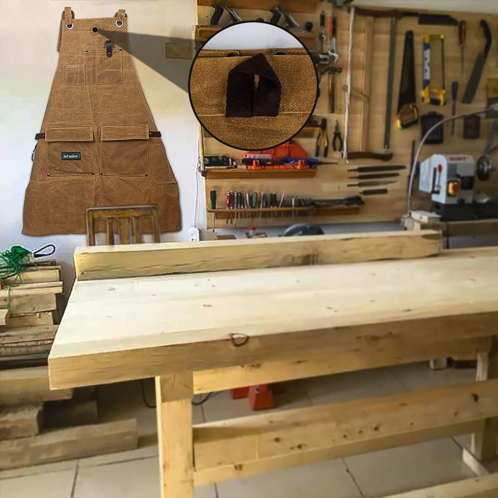 Waxed Canvas Shop Apron for Men & Women.Woodworking Aprons Heavy Duty Work Apron with Pockets. Big Bulk Tool Apron with Adjustable Cross-Back Jefaniim