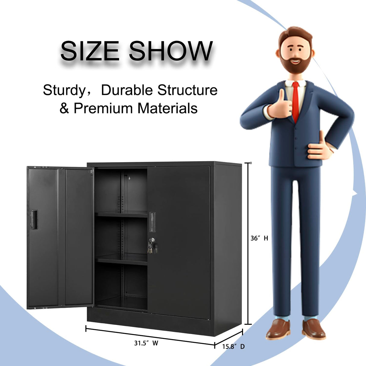 YEEZER Metal Storage Cabinet with 2 Shelves. Steel Locking Storage Cabinet for Home, Office, Garage, Utility Room and Basement, 36.2" H x 31.5" W x YEEZER