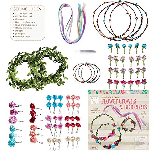Hapinest Make Your Own Flower Crowns and Bracelets Craft Kit for Girls Gifts Ages 6 7 8 9 10 Years Old and Up Hapinest