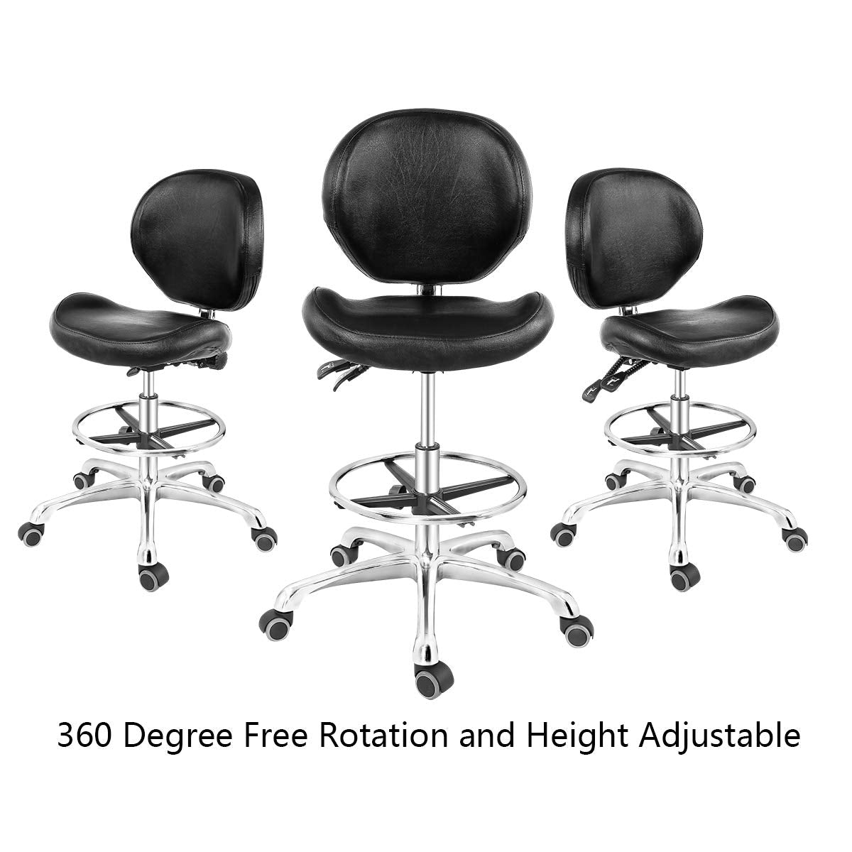 Drafting Chair Adjustable Tall Shop Stool, Rolling Chair with Backrest and Footrest for Computer, Studio, Workshop, Classroom, Lab, Counter, Home Grace&Grace