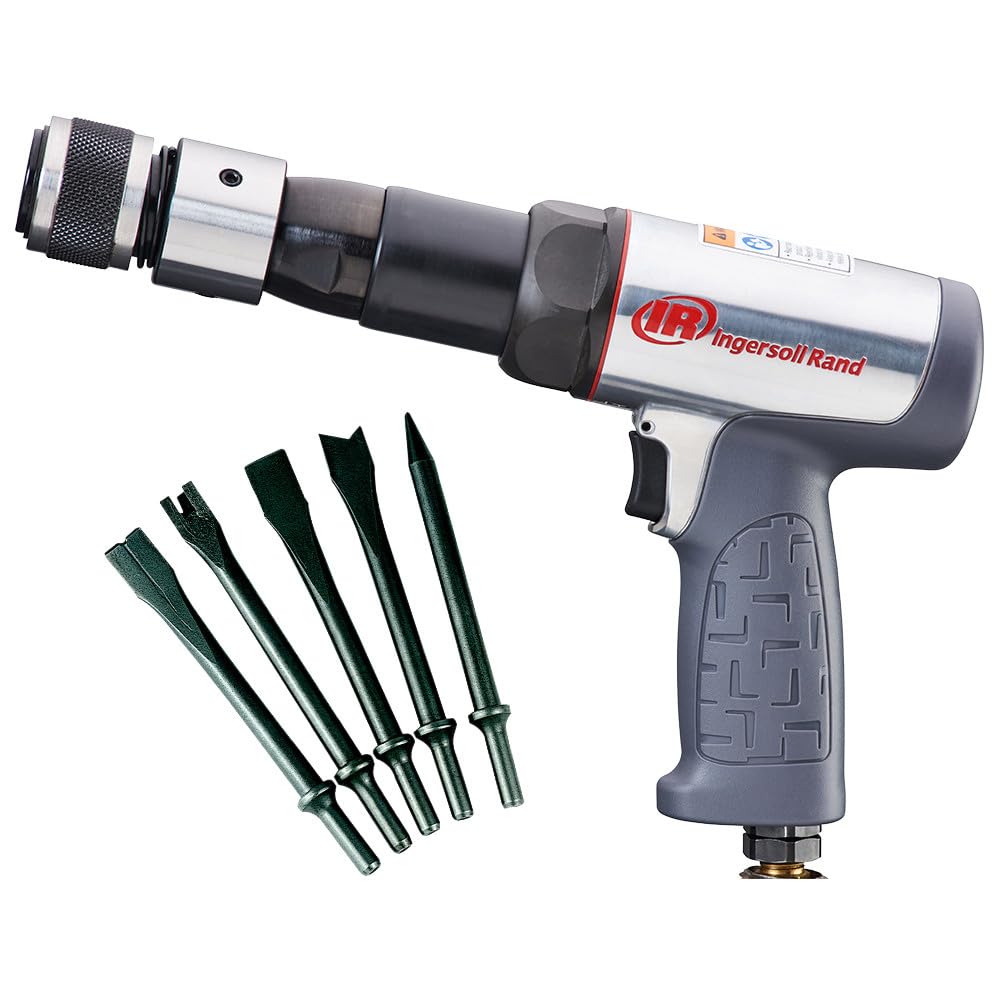 Ingersoll Rand 119MAXK Long Barrel Air Hammer Kit – 5 PC Chisel Set, Lightweight, Quiet, Compact, Powerful, Gray Ingersoll Rand