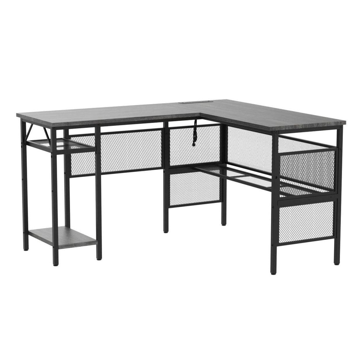 L-Shaped Computer Desk with USB Charging Port and Power Outlet - Unikito Industrial Reversible Corner Desk with Storage Shelves for Gaming and Office Use Unikito