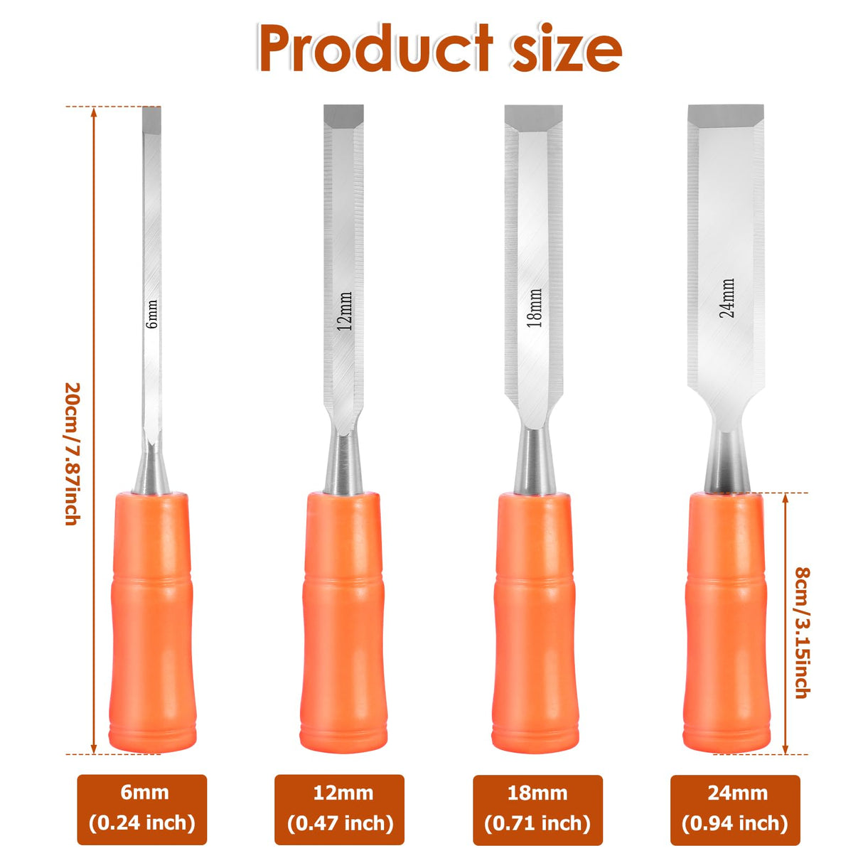 FALESOUL 4 Piece Wood Chisel Sets Woodworking Tools Set, Wood Chisels with Beveled Blade 6/12/18/24mm Sturdy Carpenter Chisel Hand Tool for Softwood FALESOUL