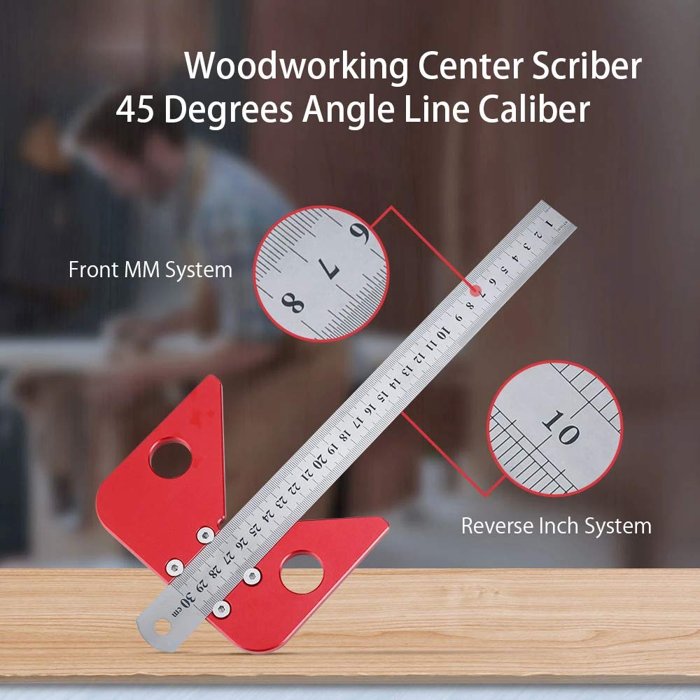 Center Finder Line Gauge Square Center Scribe Carpenter Woodworking Ruler 45 Degrees Angle Line Caliber Marking Ruler Wood Measuring Scribe Tool DHODNQP