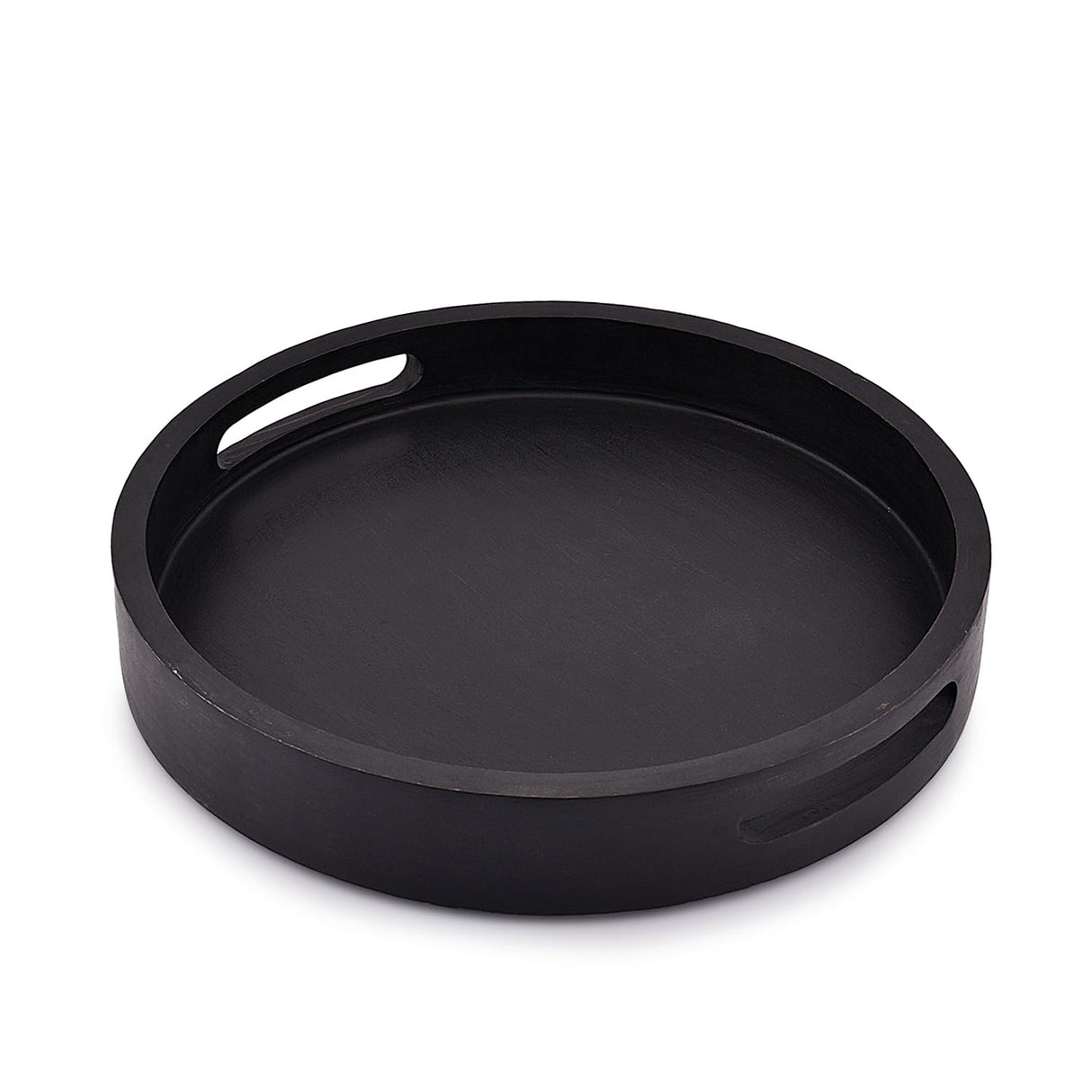 EDHAS Acacia Wood Round Black Serving Tray with Cutout Handle |Home Restaurants Coffee, Food, Breakfast, Dinner Décor (12" x 12" x 1.6") EDHAS