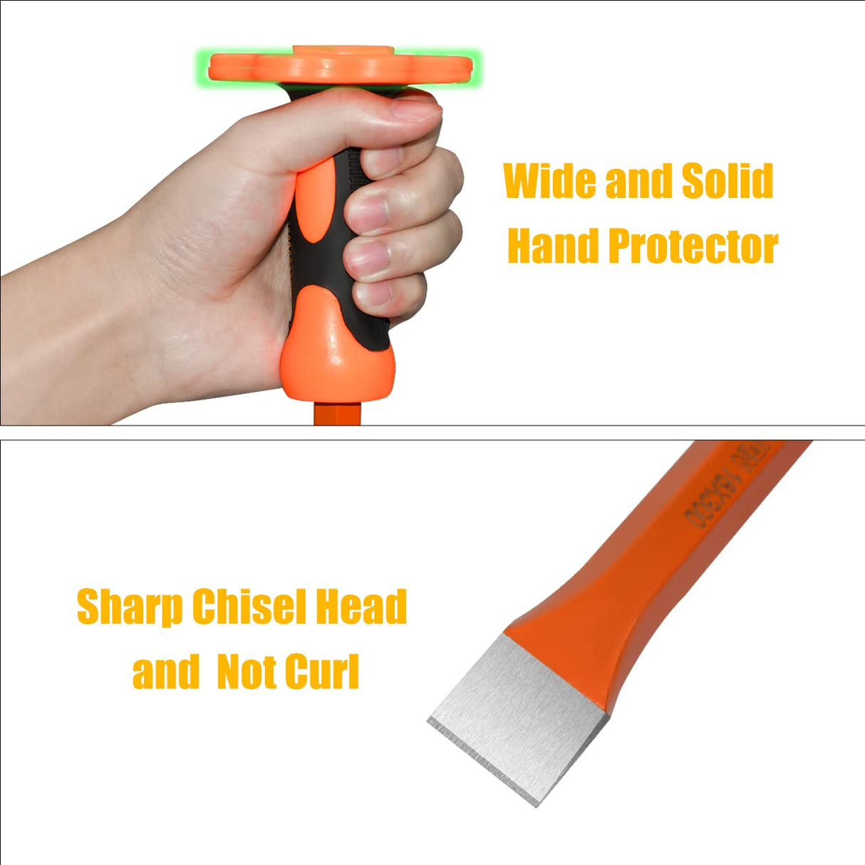 ZUZUAN 12-Inch Heavy Duty Flat Chisel with Hand Protection,Flat Head,Demolishing/Masonry/Carving/Concrete Breaker Chisels with Bi-Material Hand Guard ZUZUAN