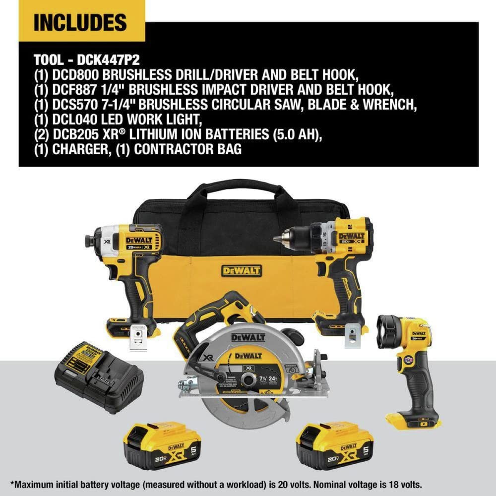 DEWALT 20V MAX* XR Cordless 4-Tool Combo Kit With 5.0Ah Batteries (DCK447P2) DEWALT