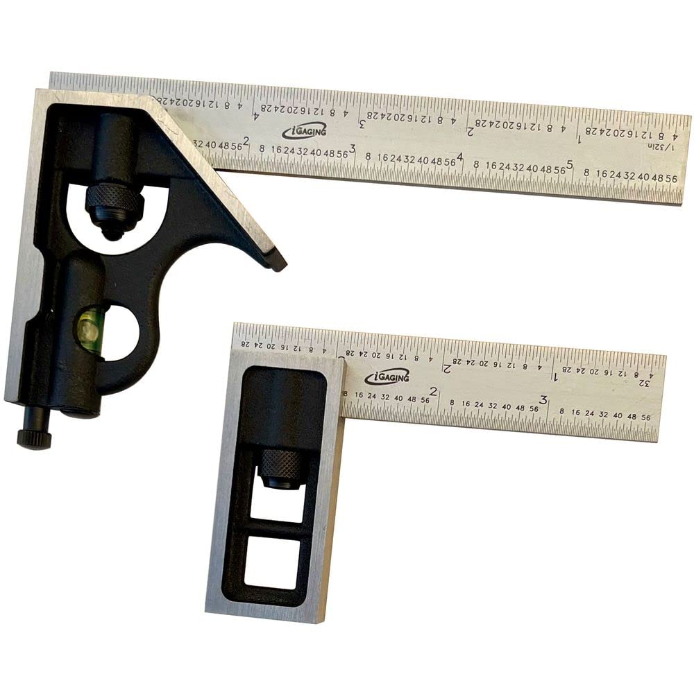 iGaging Square Set 4" Double Square and 6" Combination Square 4R Steel Blade High Precision Woodworking iGaging