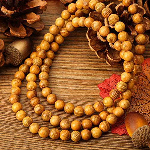 Prometis 200pcs 8mm Natural Sandalwood Round Beads Gorgeous Craft Handmade Polished Spacer Mala Pray Beads with Elastic Cord for Bracelets DIY Rosary Prometis