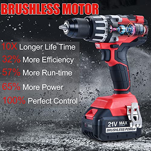 AOBEN 21V Cordless Hammer Drill, High Torque 1200 In-lbs, 1/2-Inch Power Hammer Drill Brushless, with 4.0Ah Li-ion Battery and Charger, Auxiliary AOBEN