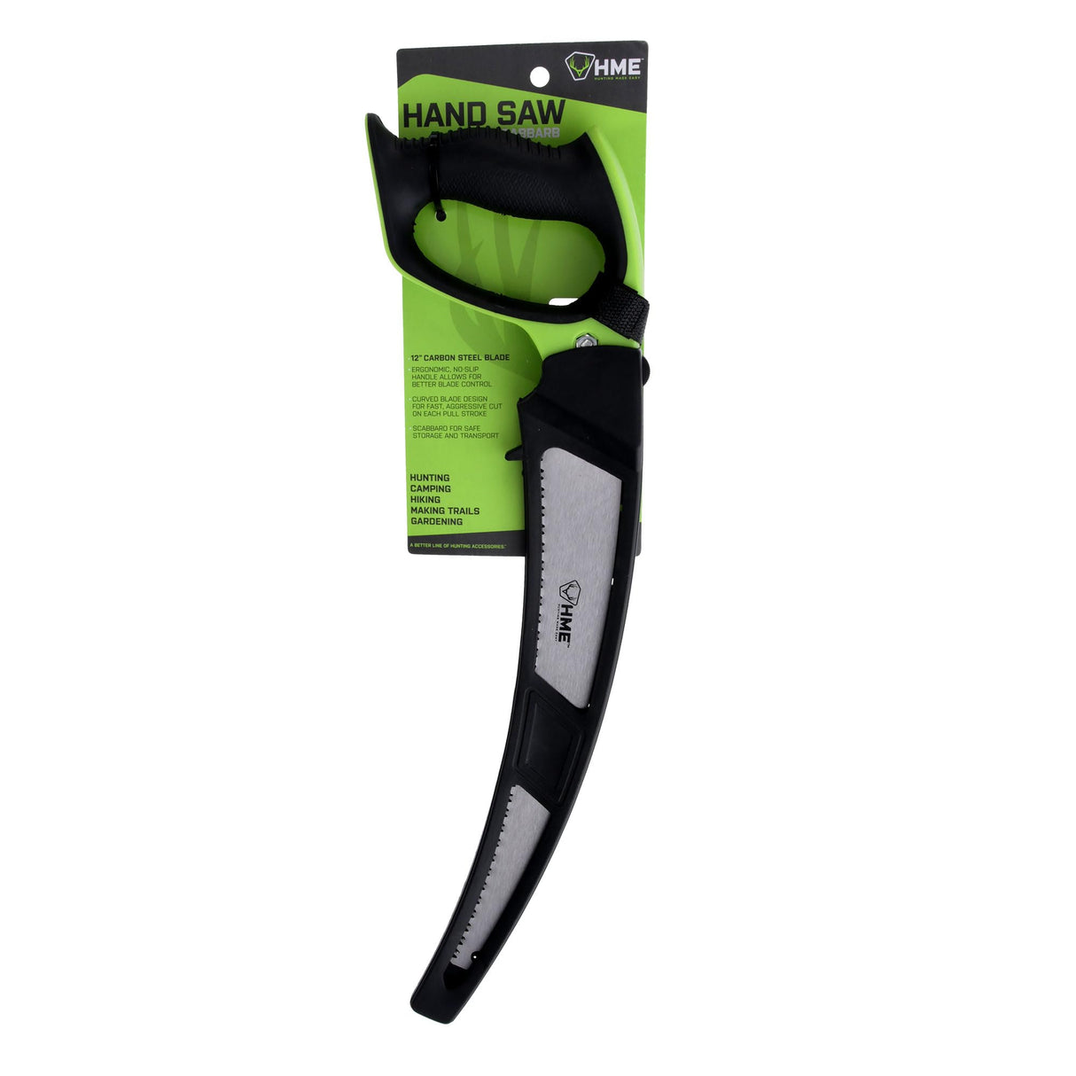 HME 12" Curved Steel Blade Hand Saw with Scabbard for Hunting, Camping, Backpacking, Gardening, Pruning HME