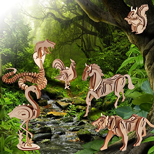 calary 3D Wooden Puzzle Simulation Animal Dinosaur Assembly DIY Model Toy for Kids and Adults,Set of 6 calary