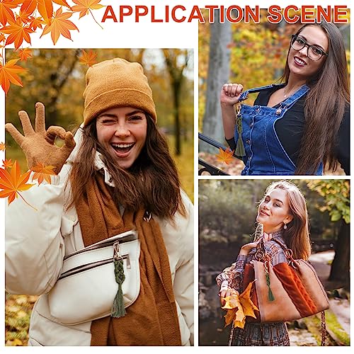 WEBEEDY 8 Sets Macrame Keychain Kit DIY Macrame Autumn Colors Keychain for Boho Bag Charm Macrame Kit for Adults Beginners WEBEEDY