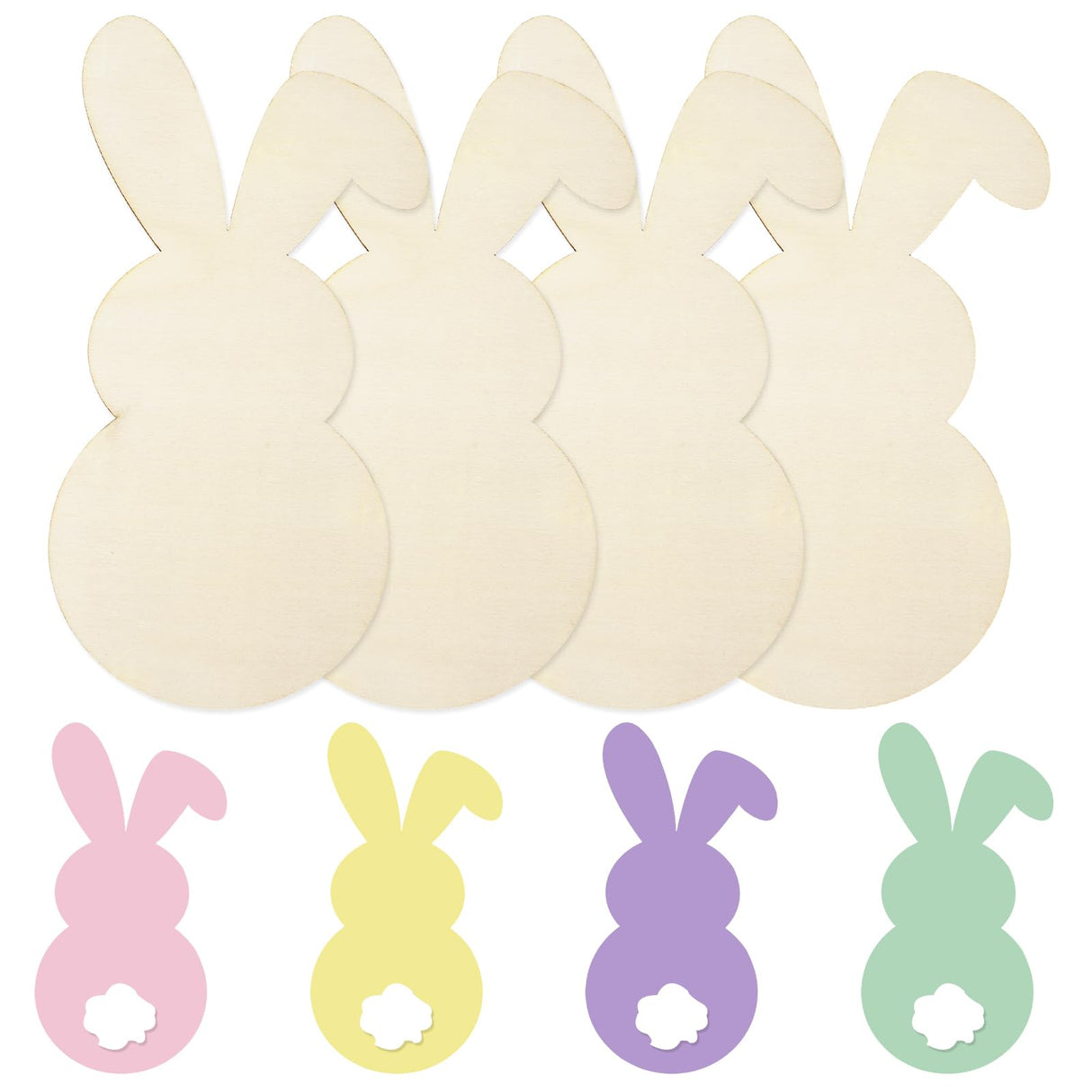 Whaline 4Pcs Easter Wooden Bunny Cutouts 9.8 x 5.1 Inch Unfinished Wooden Bunny Slices Signs Wood Rabbit Ornament for Spring Easter DIY Painting Whaline