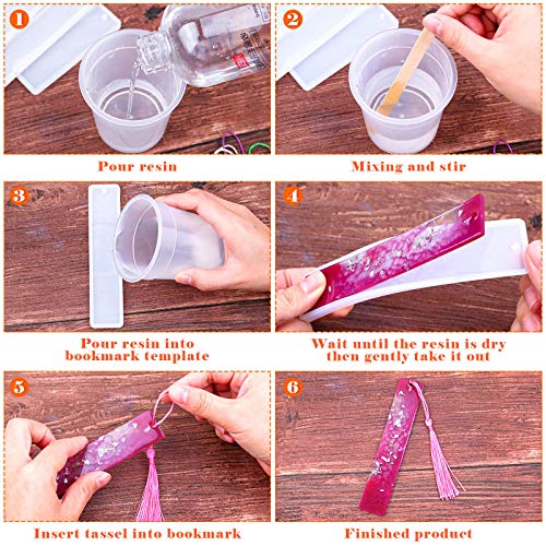 Bookmark Mold with Tassles, Caffox Bookmark Mold Kit with 100pcs Bookmark Tassels Bulk and 10pcs Rectangle Silicone Bookmark Mold for Epoxy Resin Caffox