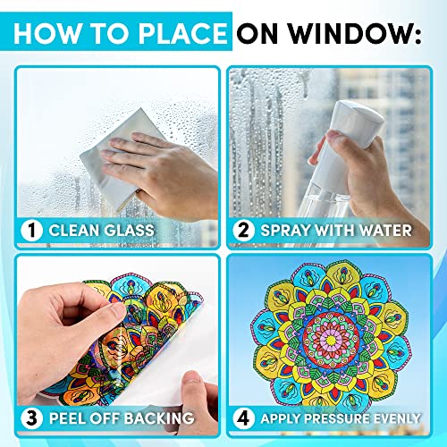 Hula Home Stained Glass Mandala Art Kit - DIY Window Clings with Markers, 10 Suncatchers - Perfect Hobby for Adults, Kids, Teens & Seniors - Ideal Hula Home