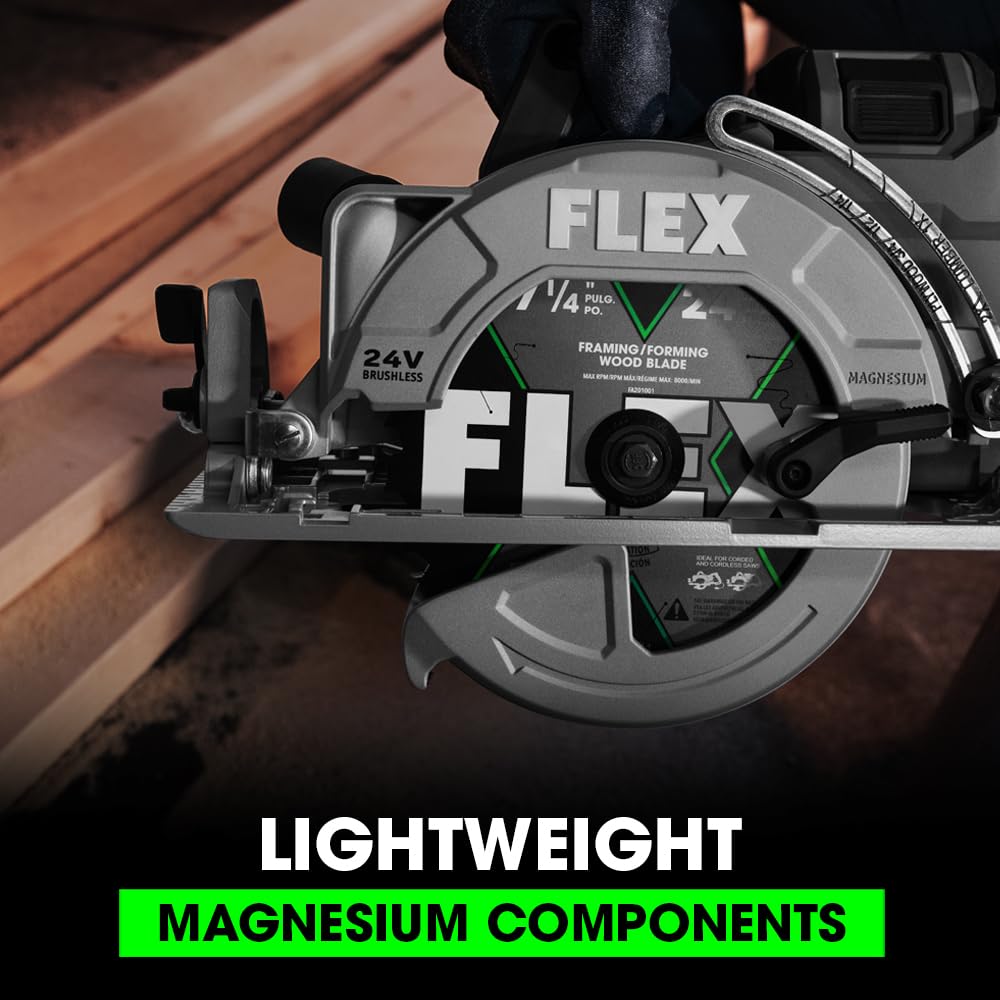 FLEX 24V Brushless Cordless 7-1/4-Inch Rear Handle Circular Saw Kit with 10.0Ah Stacked Lithium Battery and 280W Rapid Charger - FX2141R-1J FLEX