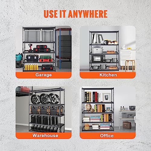 VEVOR Storage Shelving Unit, 5-Tier Adjustable, 2000 lbs Capacity, Heavy Duty Garage Shelves Metal Organizer Wire Rack, Black, 60" L x 24" W x 78" H VEVOR