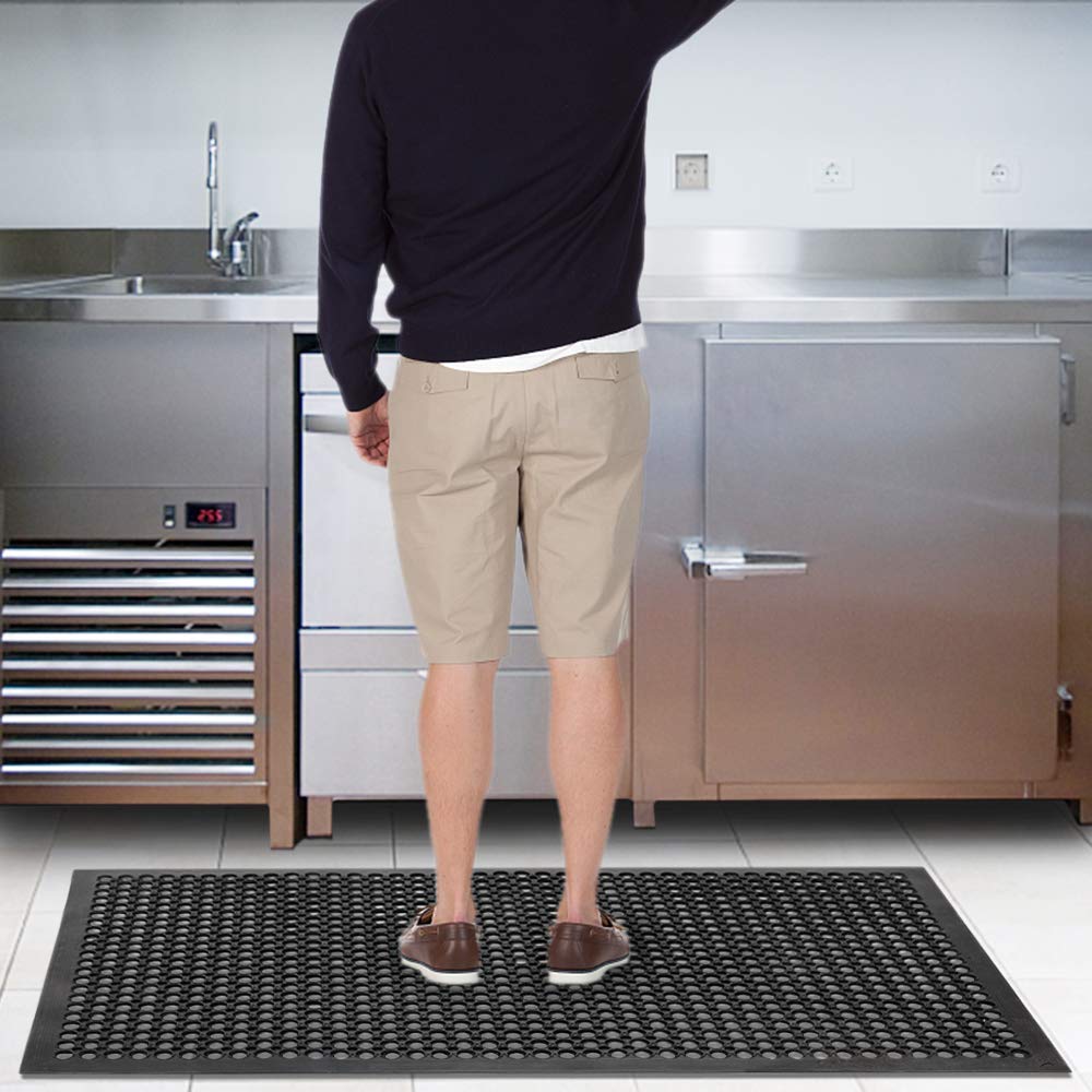ROVSUN Rubber Floor Mat with Holes, 36''x 60'' Anti-Fatigue/Non-Slip Drainage Mat, for Industrial Kitchen Restaurant Bar Bathroom Utility Garage Pool ROVSUN