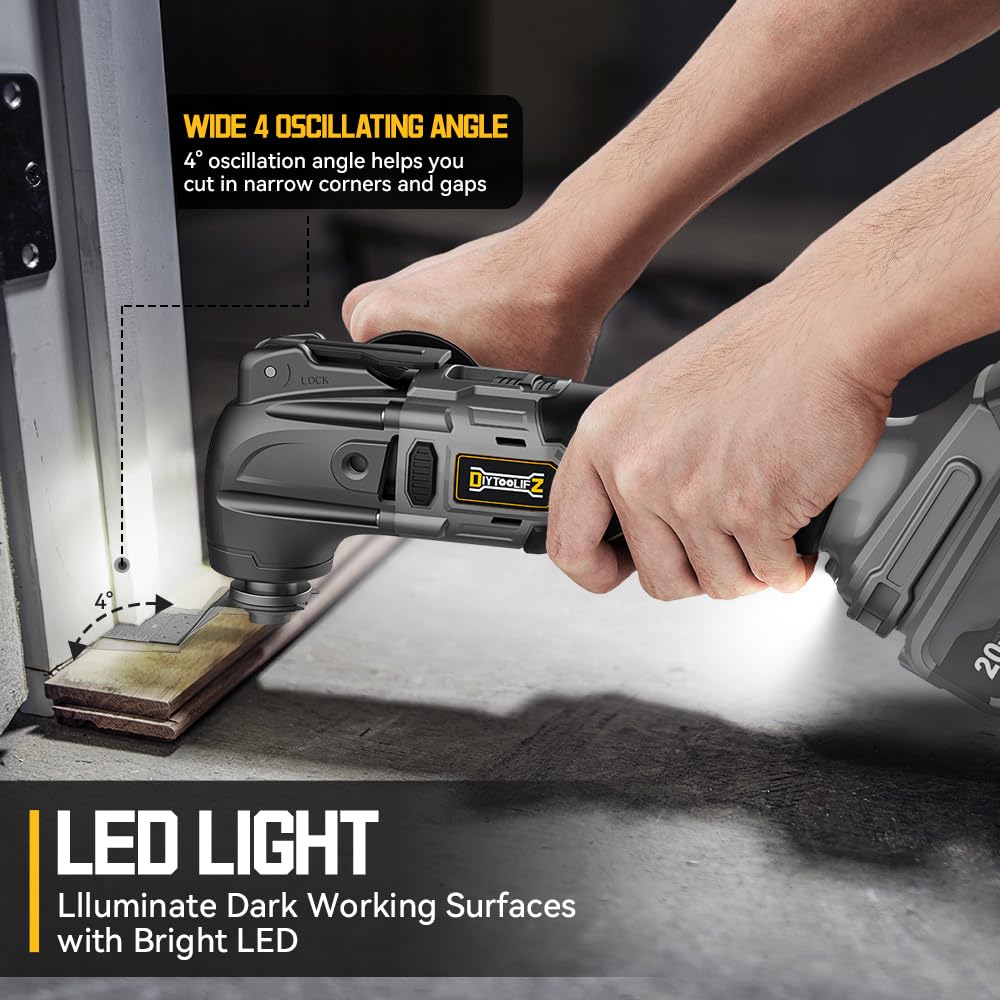 Cordless Oscillating Tool for Dewalt 20V Battery, 6 Variable Speed Brushless-Motor Tool, Oscillating Multi Tool Kit for Cutting Wood Drywall Nails DIYtoolifz